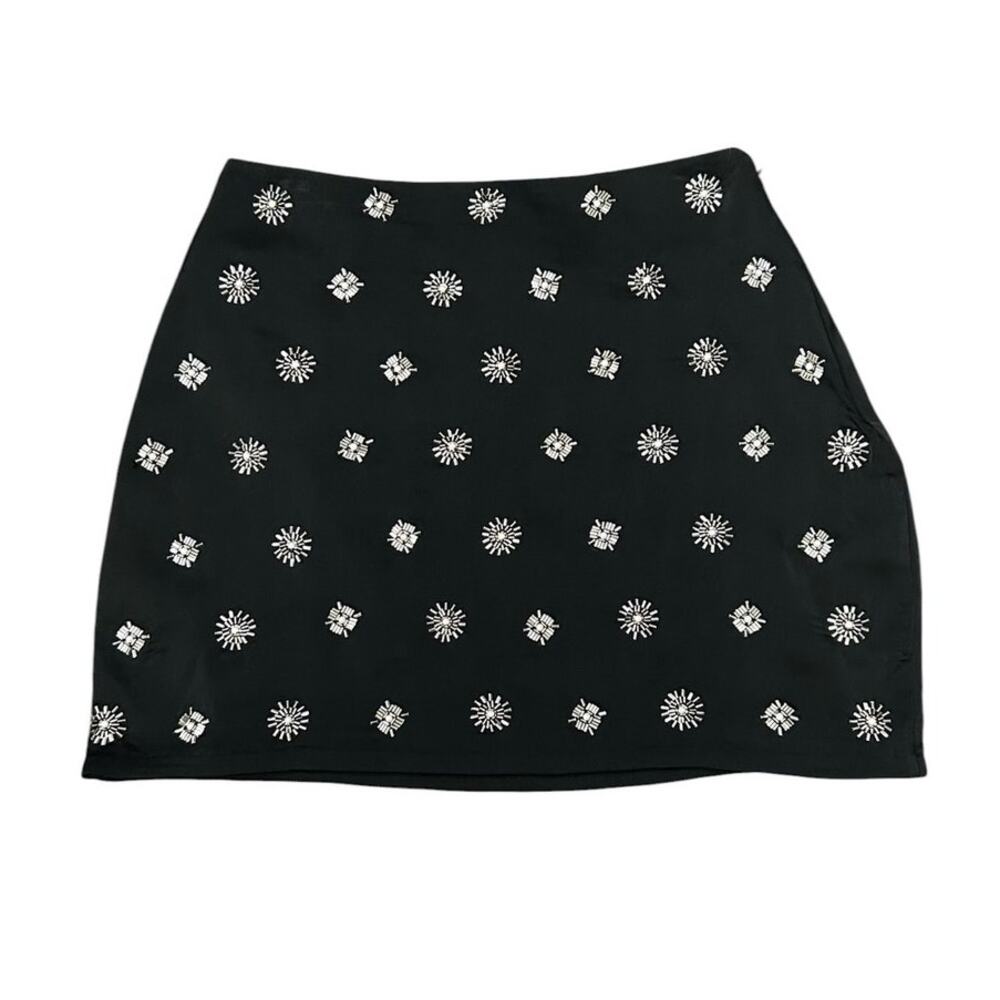 NWT Ramy Brook Amiyah Bead Embellished Fitted Mini Skirt In Black Womens 8